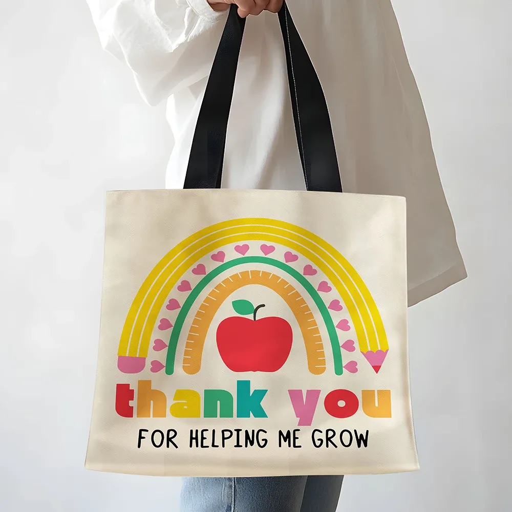 sac à bandoulière arc-en-ciel à la mode, 1 pièce, sac de shopping imprimé, cadeau de fête des enseignants, merci pour l'aide à moi