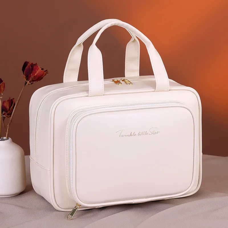 sac à cosmétiques en pu de grande capacité, organisateur de maquillage portable, options pour les voyages et l'usage quotidien, rangement pour cosmétiques et articles de toilette