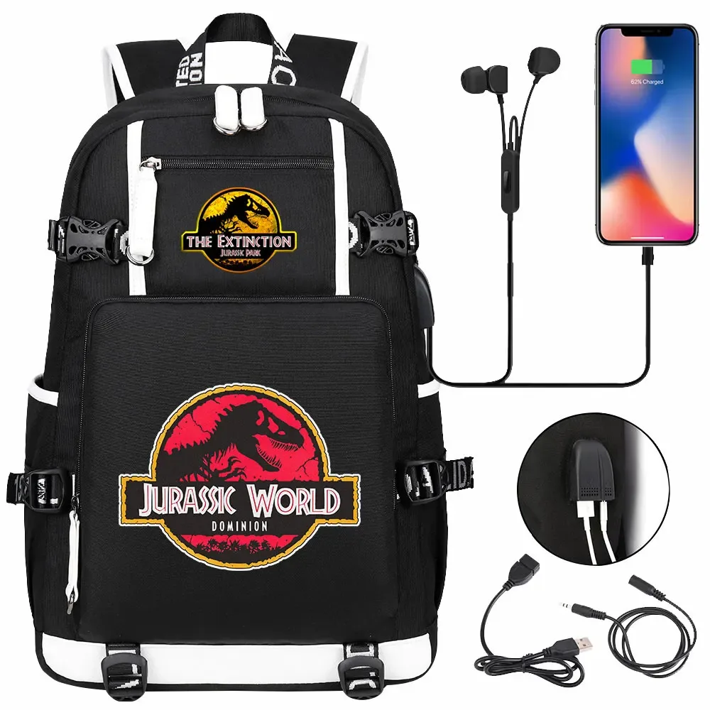 jurassic park world dinosaure sac à dos usb grande capacité étudiant mochila femmes hommes ordinateur portable garçon fille enfants retour à l'école livre sacs