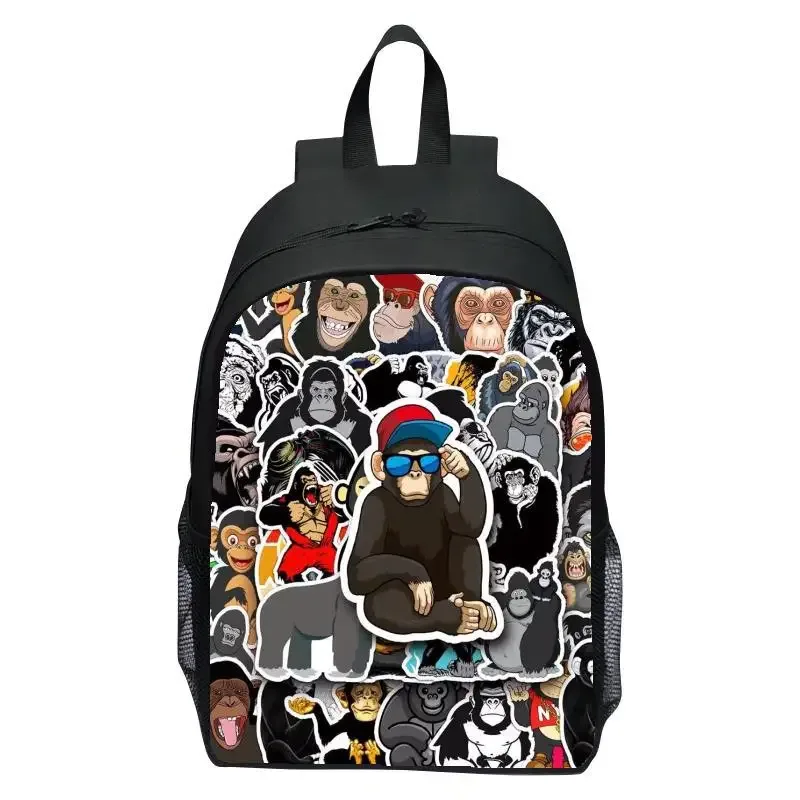 sac à dos pour enfants de 16 pouces, jeu imprimé, étiquette gorilla, sac à dos d'école primaire, pour garçons et filles