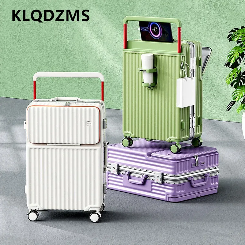 KLQDZMS Valise de cabine multifonctionnelle à ouverture frontale 20/22/24/26 pouces avec compartiment pour ordinateur portable pour femme