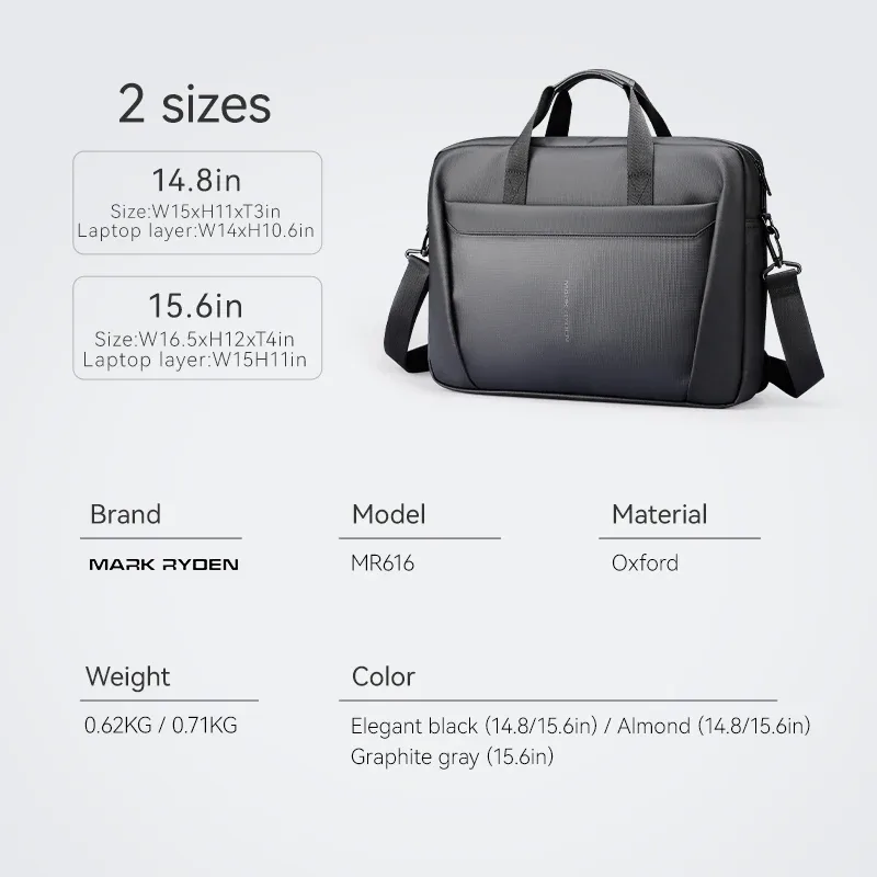 sac pour ordinateur portable mark ryden, sacoche oxford 15,6 pouces, sac messager multi-poches pour le travail et les voyages