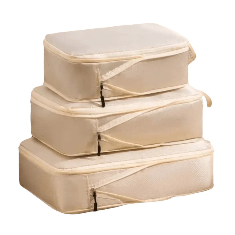 3 pièces/ensemble cubes de compression de voyage en polyester grande capacité, imperméables, portables, organisateurs de bagages auto-compressibles