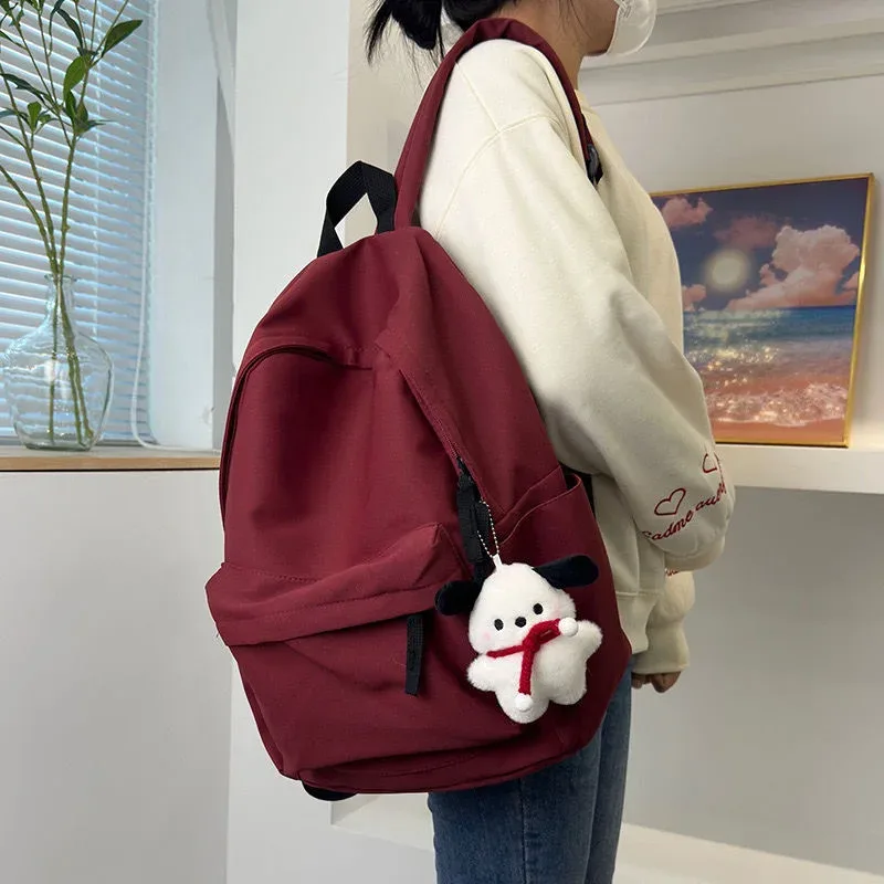 sac à dos de style minimaliste japonais, grande capacité, couleur unie, double bandoulière, pour étudiantes et lycéennes