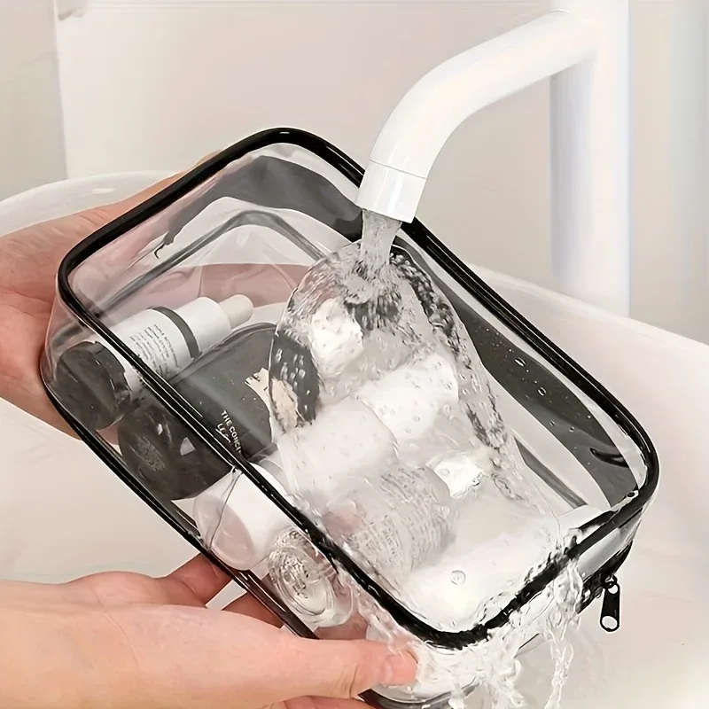 1 pièce Trousse de maquillage transparente grande capacité en PVC, pochette de toilette de voyage à fermeture éclair, organiseur de cosmétiques, étui de rangement transparent, cadeau pour femme
