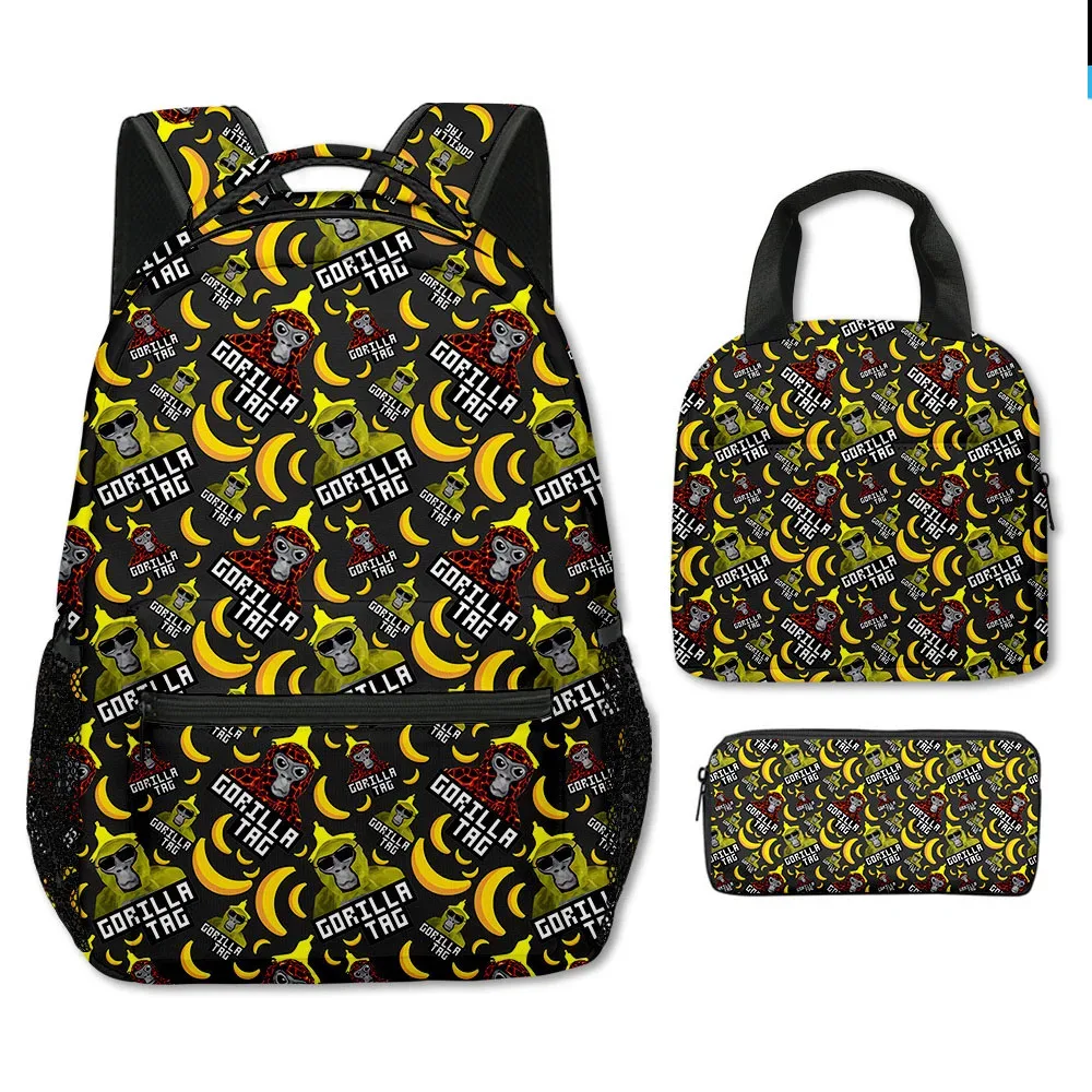 mode nouveauté cool nouveauté gorille tag impression 3d 3 pièces/ensemble étudiant sacs d'école sac à dos pour ordinateur portable bandoulière sac à déjeuner porte-crayon