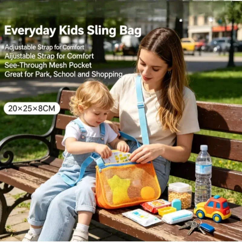 sac de rangement en filet à cordon pour enfants, sac de plage portable en filet, sac organisateur de plage à bandoulière en maille pour enfants
