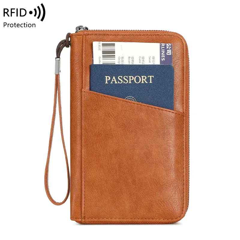 porte-passeports familial pour 5 personnes, en cuir, avec blocage rfid, porte-passeports multiple avec fermeture éclair, organiseur de documents de voyage