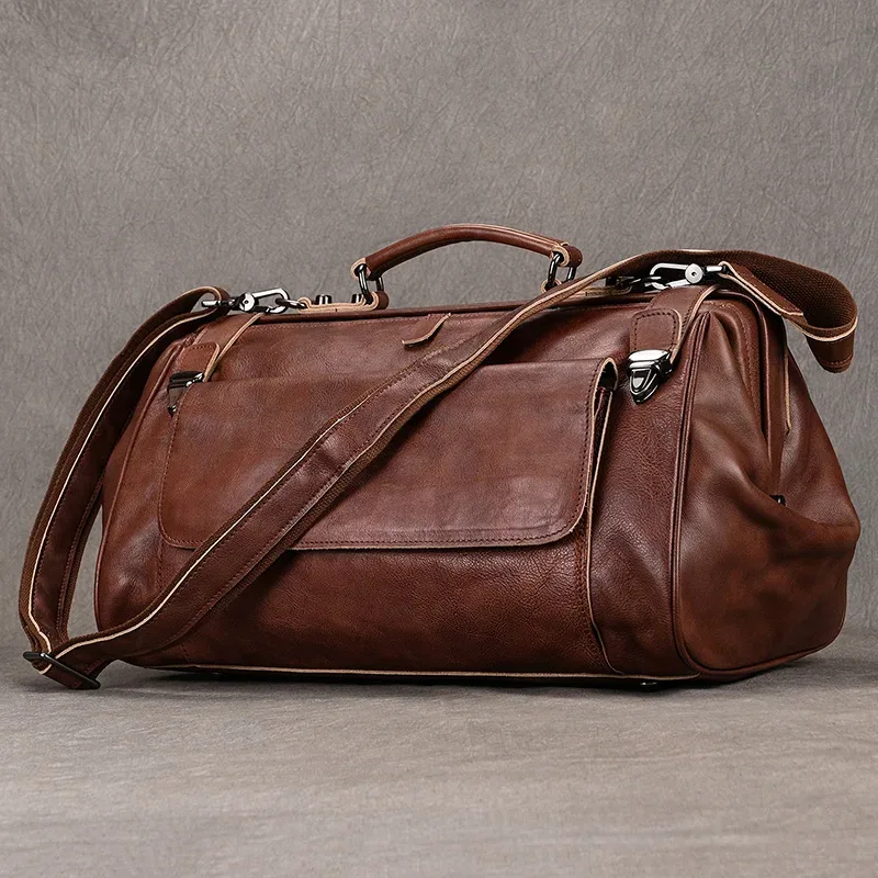 style de luxe en cuir véritable bagage à main sac véritable peau de vache voyage sac à main sac à bagages pour hommes femmes weeek duffle