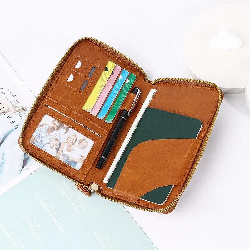 porte-passeport multifonction unisexe pour hommes et femmes, fermeture éclair, étui portefeuille en cuir pu, protection pour billets, accessoires de voyage
