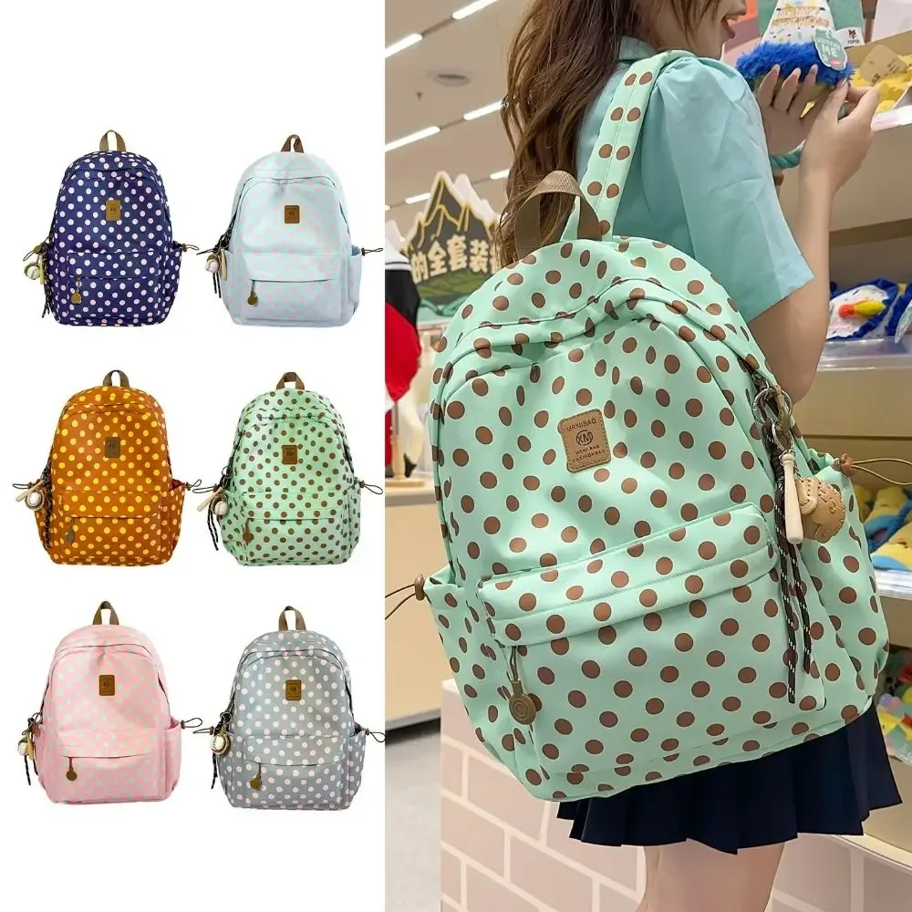 Sac à dos à pois mignons, minimaliste, multicolore, avec bordure en dentelle, plusieurs poches, design à nœud, sac d'école pour étudiants, idéal pour les voyages.