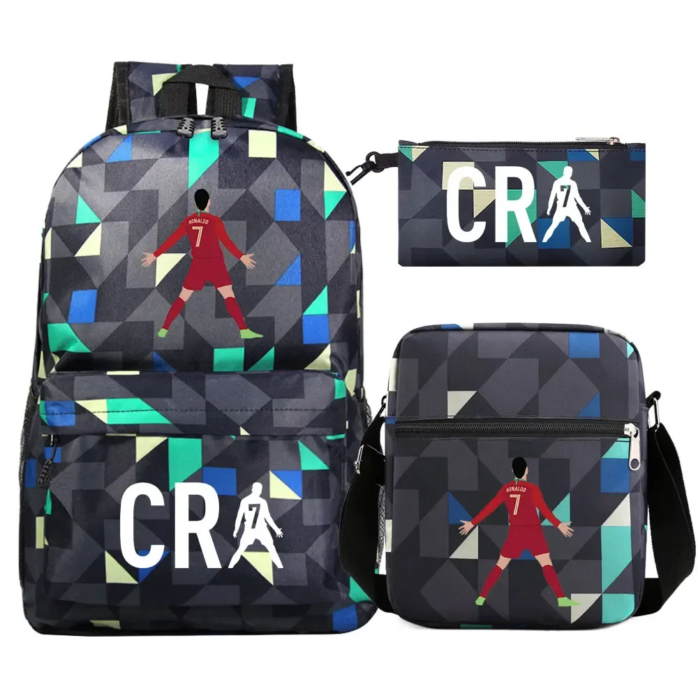football cr7 cosplay sacs d'école sac à dos scolaire ordinateur portable adolescent garçons filles cartables 3 pièces/ensemble