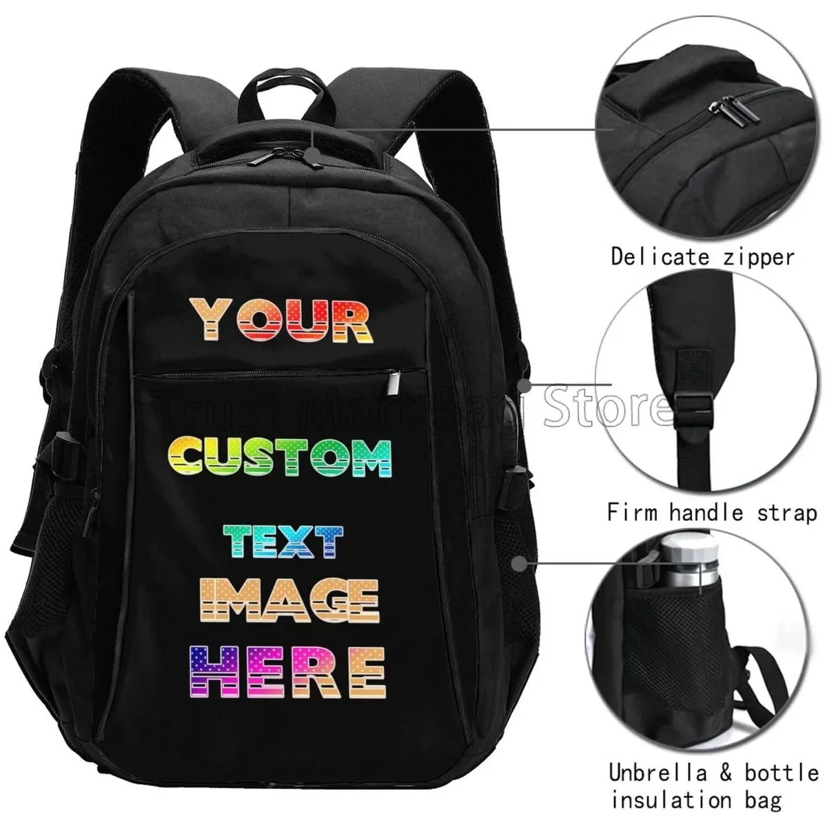 sac à dos de voyage personnalisé pour ordinateur portable, avec nom et photo, avec port usb, 18x13.4x8.3 pouces, pour homme et femme