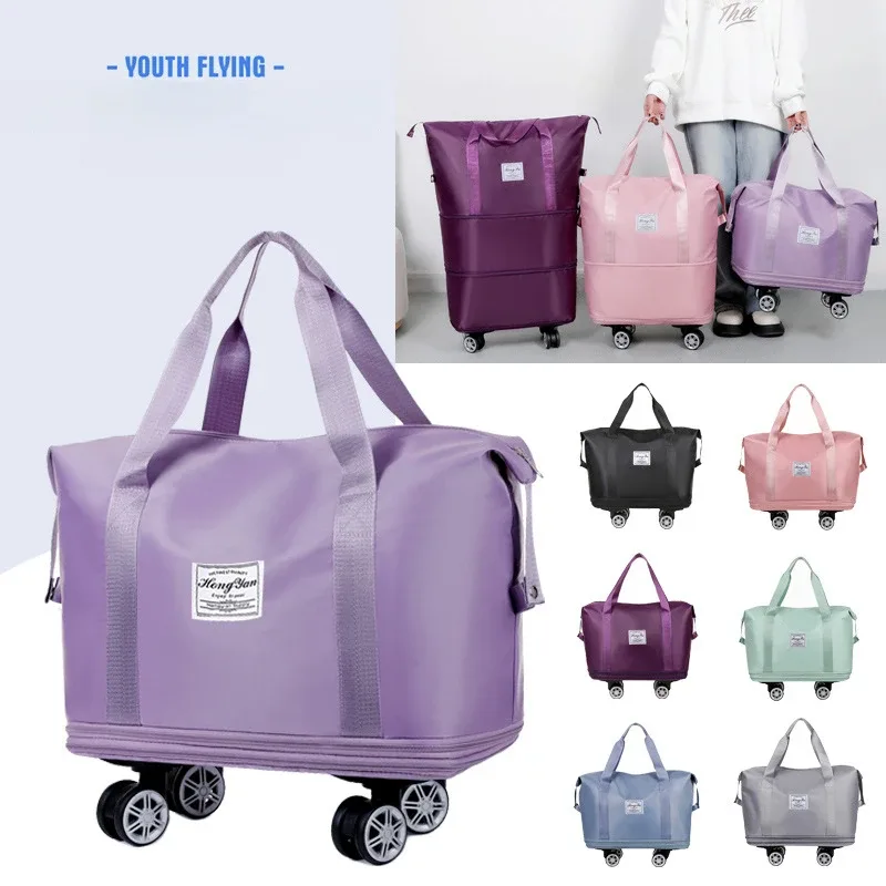 bagage extensible à roue universelle, sac de voyage léger de grande capacité avec rangement de séparation sèche et humide