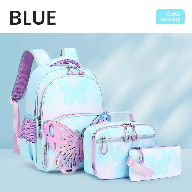 ensemble de sac à dos 3 pièces à motif papillon pour fille, sac d'école pour étudiant avec pochette fourre-tout, sacs à livres imperméables, ensemble de cartable de rêve kawaii