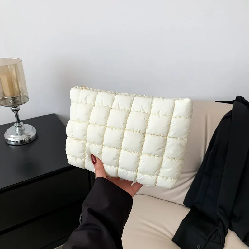 sac à cosmétiques matelassé carré pour femmes, pochette de rangement de maquillage portable, simple fille rouge à lèvres organisateur de toilette petit sac à main