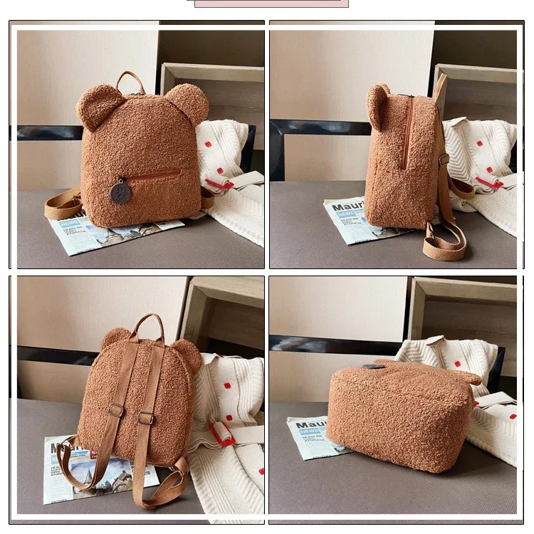 sac à dos personnalisé à motif d'ours pour femmes et filles, sac à dos en peluche pour tout-petits, nom personnalisé, petit sac à dos à bandoulière décontracté