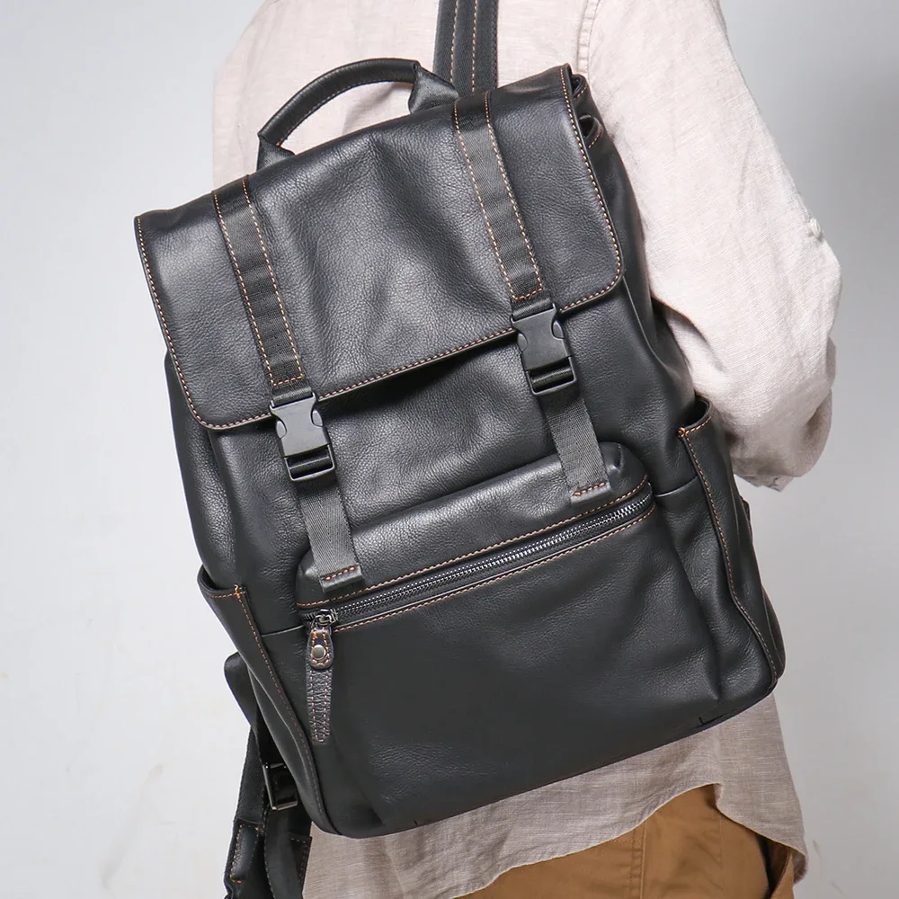 luokir nouveau sac à dos en cuir véritable pour hommes couche supérieure en peau de vache grande capacité ordinateur sac à dos décontracté voyage sac à dos sac d'école