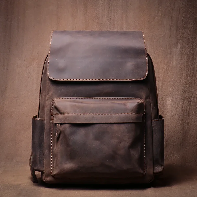 luokir haute qualité en cuir véritable sac à dos vintage crazy horse peau de vache sac d'école de luxe ordinateur sac à dos pour ordinateur portable 15 pouces