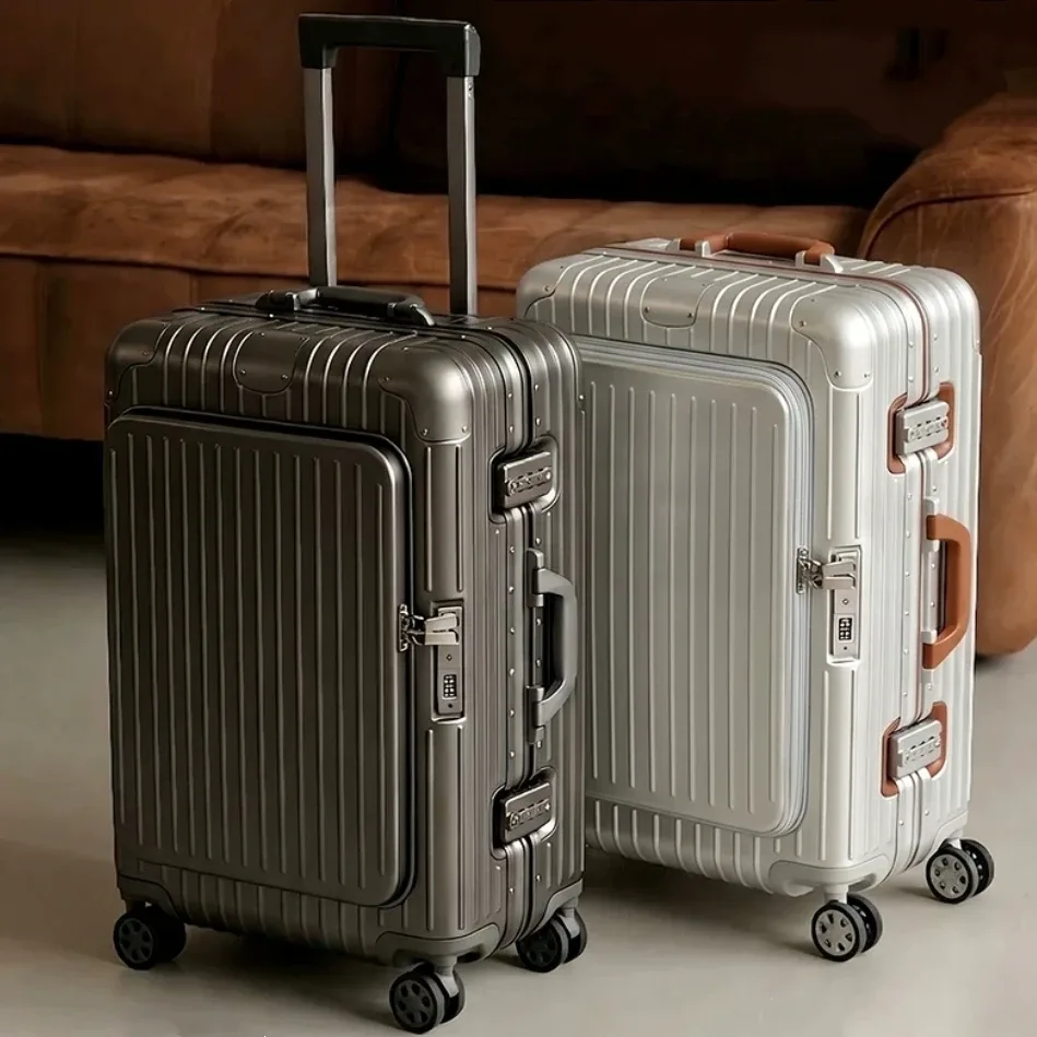 Valise cabine 20 pouces avec poche avant, bagage à roulettes 24/28 pouces avec poche latérale, valise de voyage à roulettes avec serrure TSA
