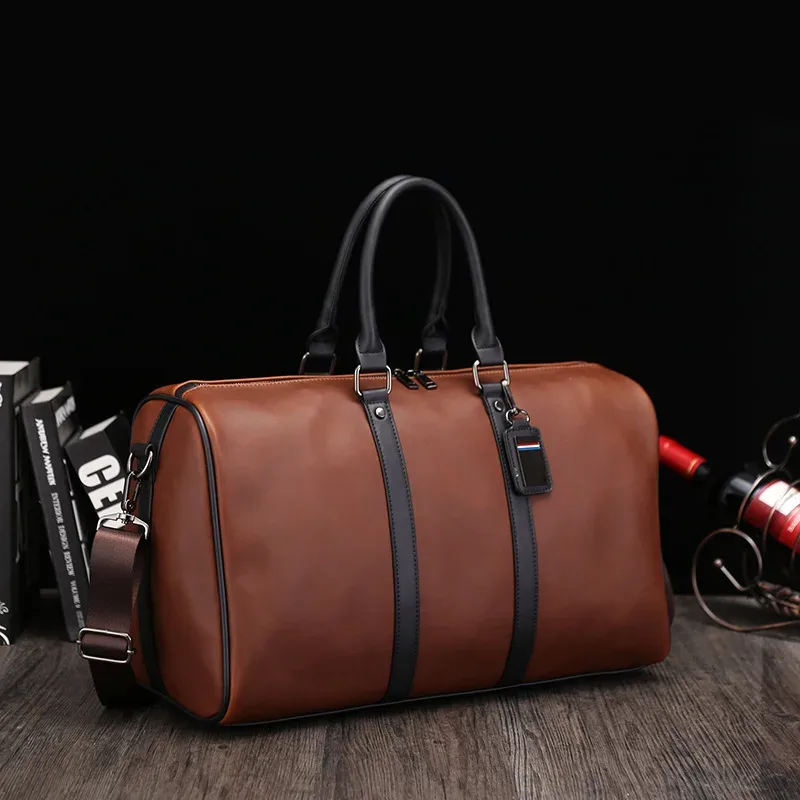 grand sac à bandoulière en cuir décontracté pour hommes, fourre-tout de voyage de grande capacité, sac de week-end, bagage à main pratique, sacs polochons pour hommes