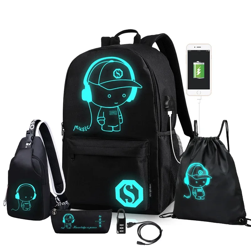 sac à dos d'école pour étudiants, sacs d'école lumineux avec chargeur usb pour adolescents, garçons et filles, cartables antivol pour enfants, sac à dos pour ordinateur portable