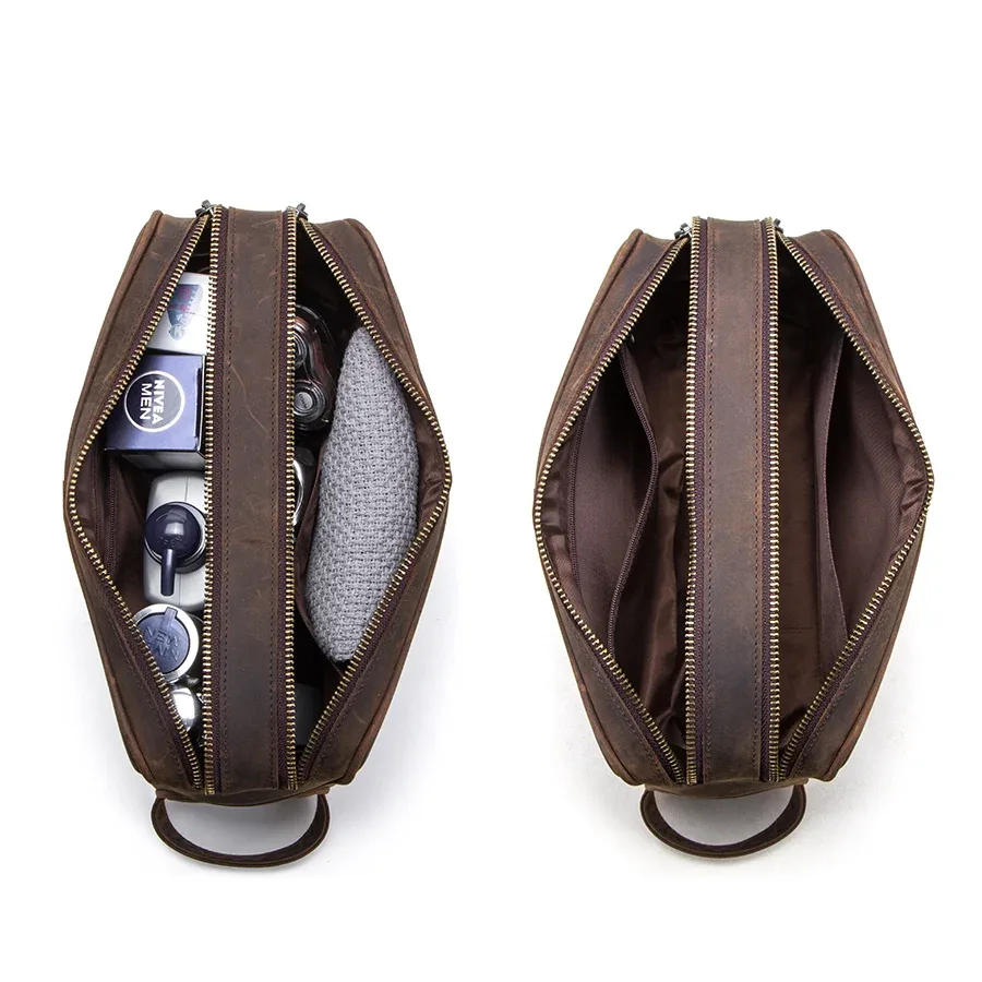 contact's – trousse à cosmétiques en cuir véritable pour hommes, trousse de toilette vintage, trousse de maquillage, organisateur de voyage