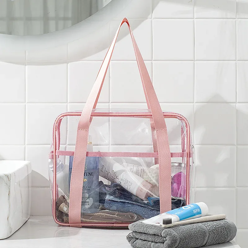 sac de voyage étanche transparent en pvc pour femme, grande capacité, sac de rangement portable pour maquillage, sac de toilette, sac à main unisexe