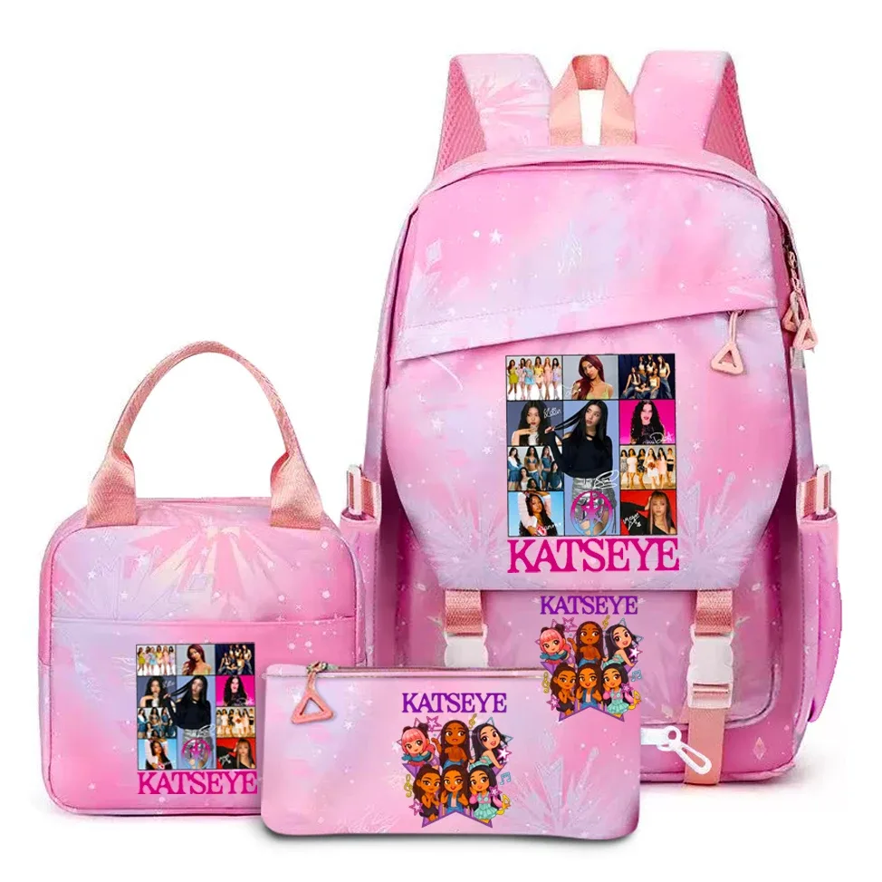 katseye musique sacs à dos 3 pièces ensembles femmes hommes lycée sacs toile kawaii adolescents sac à dos pour ordinateur portable dessin animé livre sacs yk2