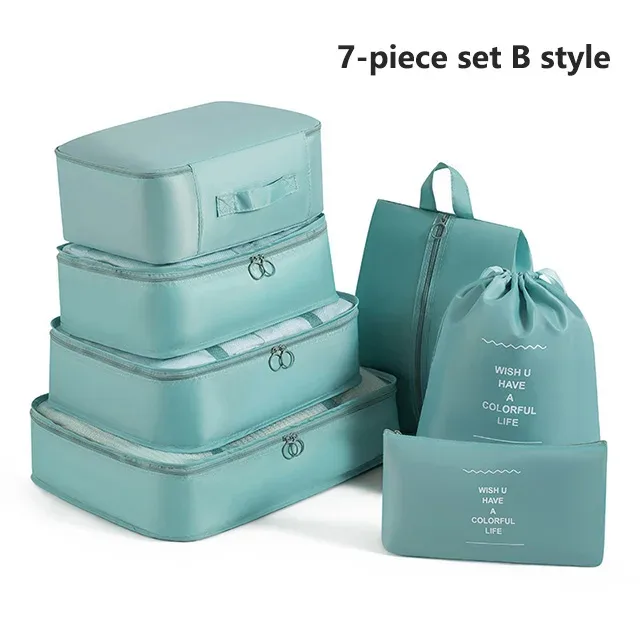 sacs de rangement pour organisateur de voyage, 7 pièces, cube de garde-robe, valise, ensemble de cubes d'emballage, bagages, vêtements, pochette à chaussures pliante