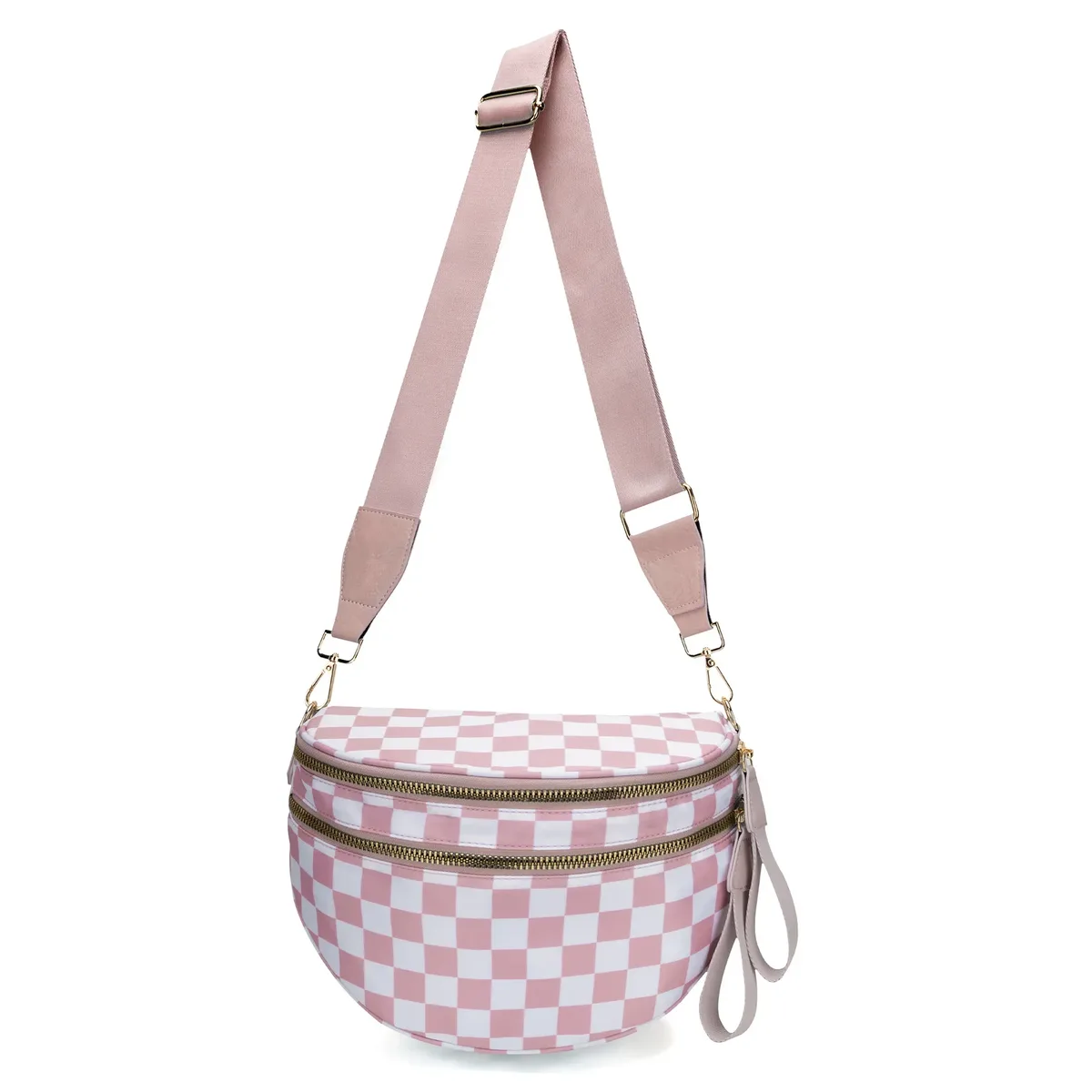 sac banane à carreaux pour femmes, sac banane décontracté, grande capacité, sangle réglable, sac à bandoulière simple pour maman, fourre-tout de voyage quotidien