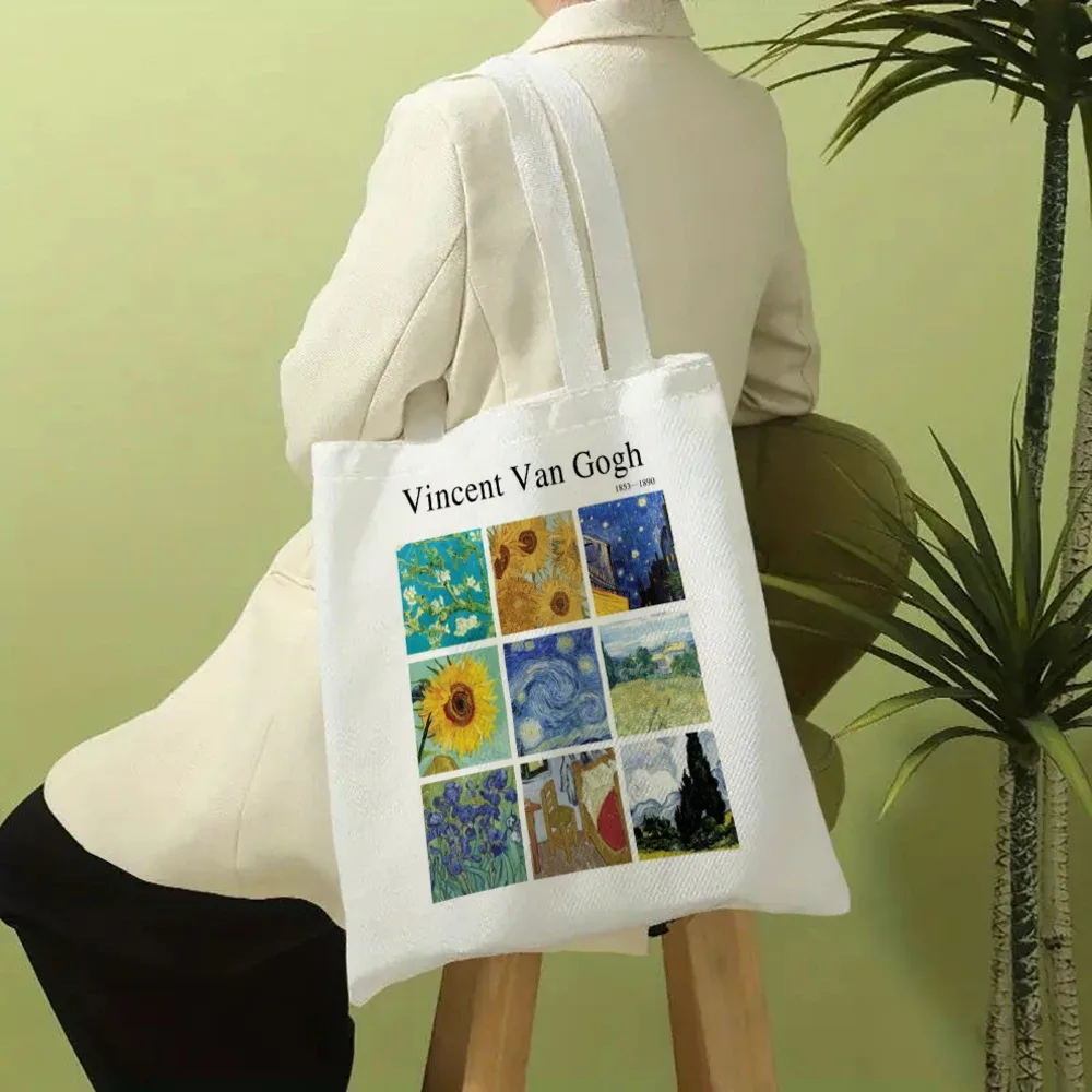 sac fourre-tout spacieux vincent van gogh, sac à bandoulière portable décontracté, sac de courses léger, grand sac réutilisable