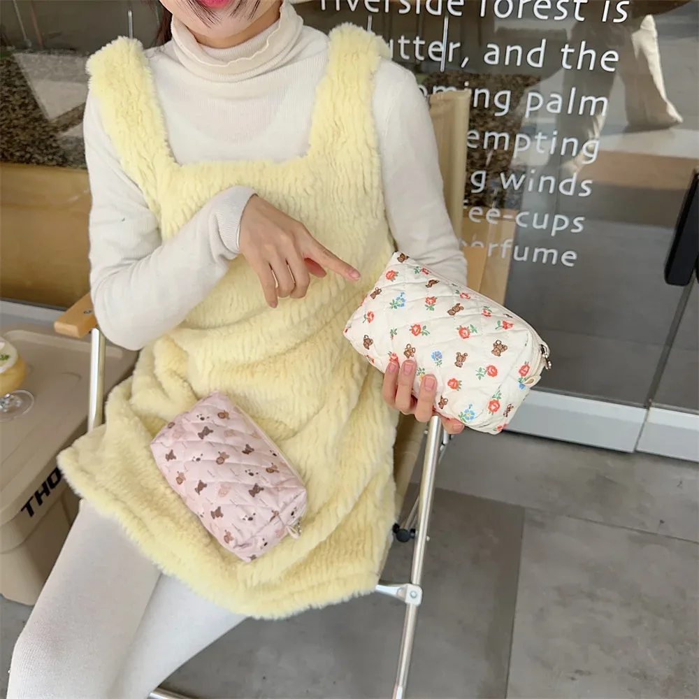 sac à cosmétiques imprimé dessin animé mignon pour femmes, trousse de maquillage portable pour dames, sacs de rangement de voyage, pochette décontractée pour femmes, sacs à main