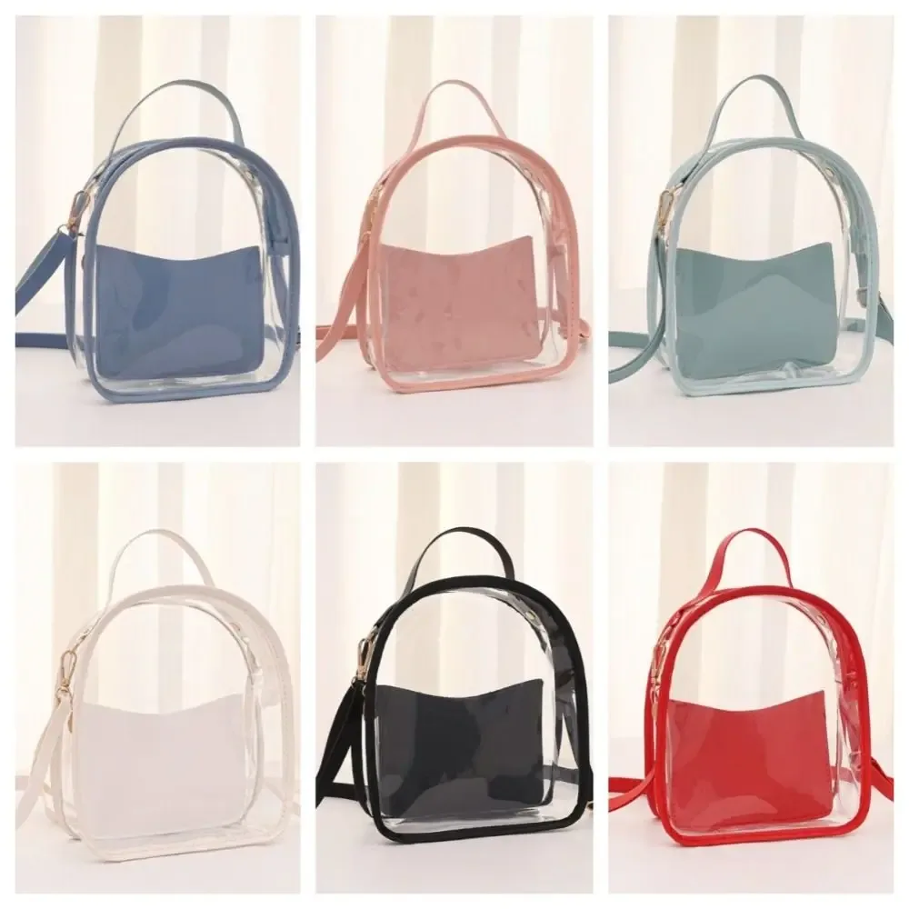 sac à dos transparent simple en pvc, sac à bandoulière imperméable transparent en gelée avec fermeture éclair et petite pochette, sac bandoulière unisexe