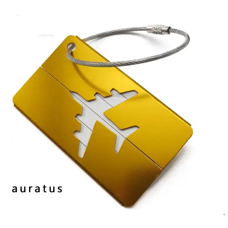 étiquette de bagage en aluminium durable, design tendance avec anneau en acier antivol, étiquette d'identification de bagage pour enregistrement à l'embarquement.