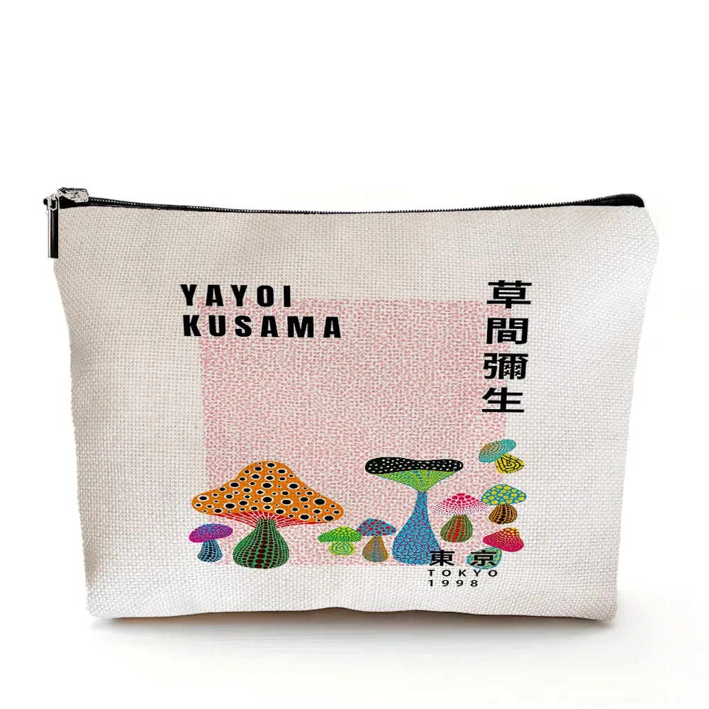 sacs à cosmétiques yayoi kusama art girl, double imprimé, motif pois japonais, sac à main de maquillage pour femme, organisateur de voyage, portefeuille enfant