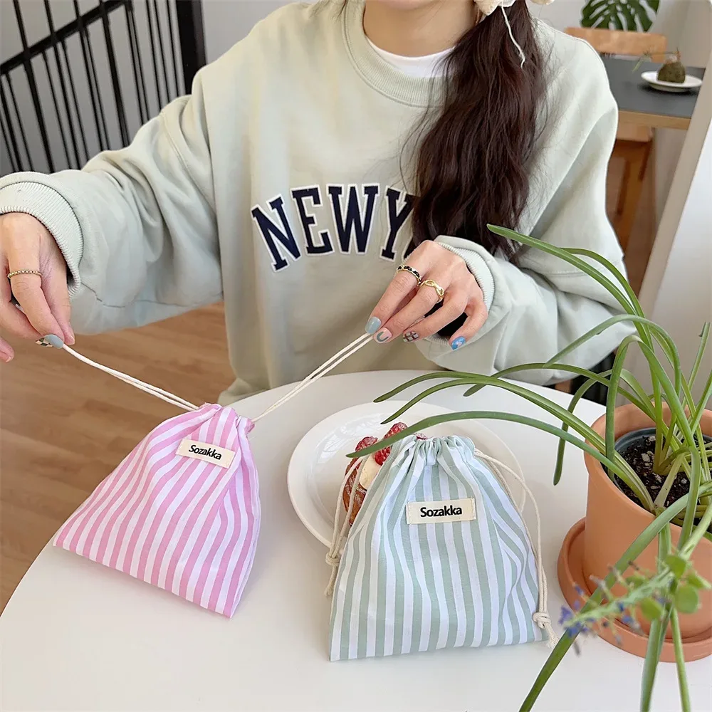 sacs à cordon rayés roses pour femmes, sac à main, porte-monnaie, pochette à monnaie, sac de rangement pour clés et rouge à lèvres, sac anti-poussière pour bijoux, pochette à maquillage