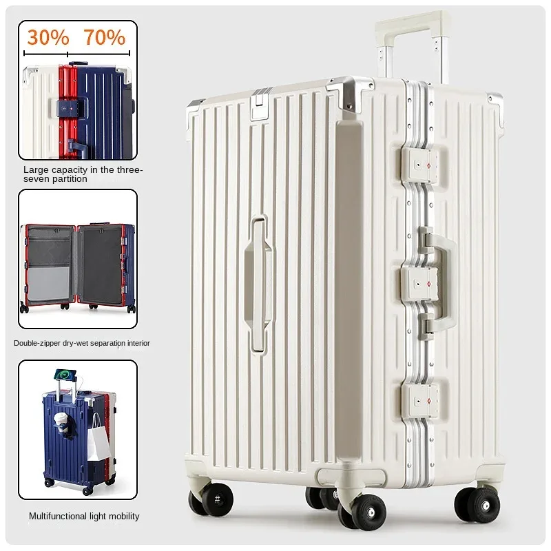 nouvelle valise à cadre en aluminium, capacité importante 3:7, avec serrure à combinaison, multifonctionnelle, à roulettes, pour bagage cabine
