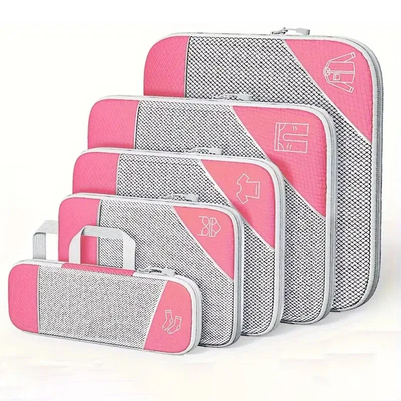 lot de 5 sacs de rangement pour vêtements de voyage, cubes de compression légers, organisateurs de bagages, sacs de sous-emballage, accessoires de voyage