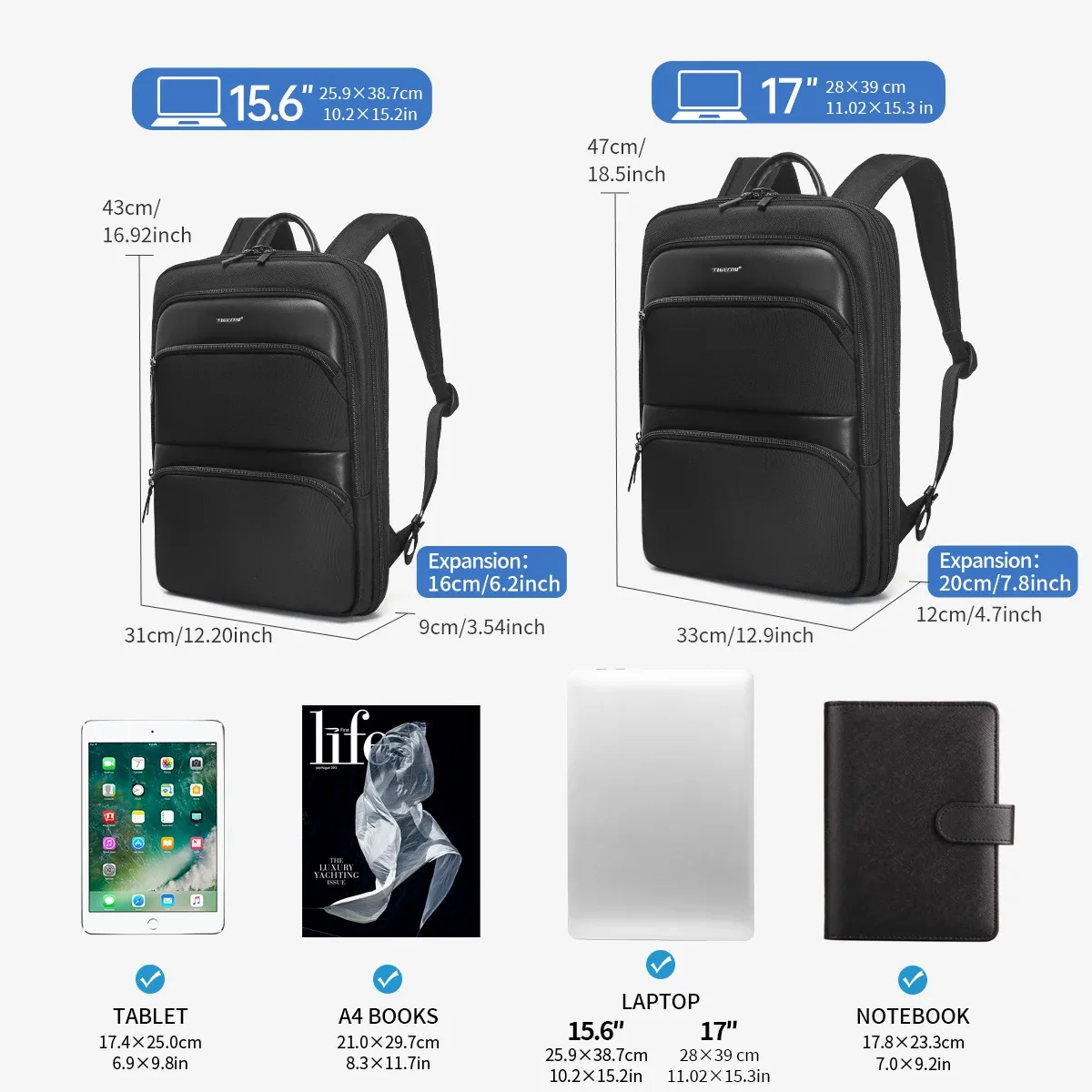 tigernu sac à dos hommes voyage sac à dos mince sac à dos mâle sac à dos pour ordinateur portable sac extensible pour l'école en plein air sacs d'affaires sac à dos