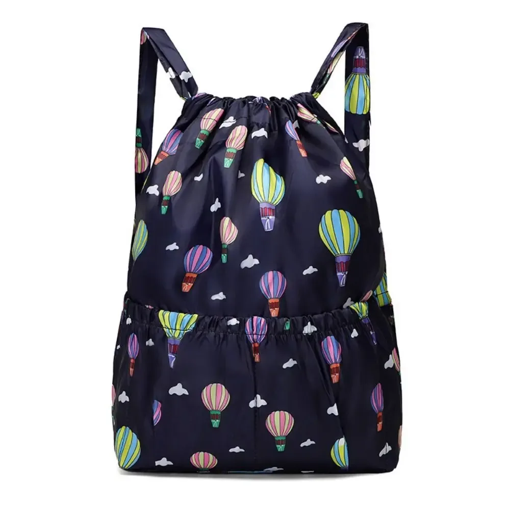 sac à dos décontracté à imprimé floral avec cordon de serrage, imperméable, grande capacité, en polyester, pour le sport et l'école, pour femmes