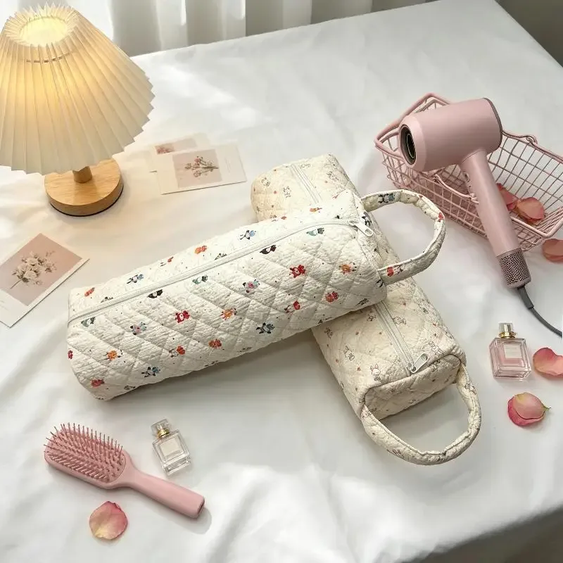 sac de rangement matelassé pour sèche-cheveux avec imprimé floral mignon, poignée portable, grande capacité, étui de transport pour voyage, organisateur de salle de bain