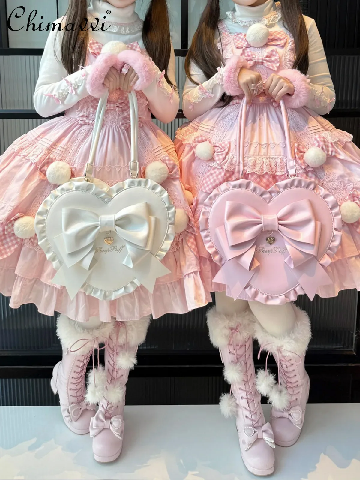 sac lolita original 2026 nouveau sac à bandoulière unique avec nœud cœur et dentelle, sac princesse élégant pour femme
