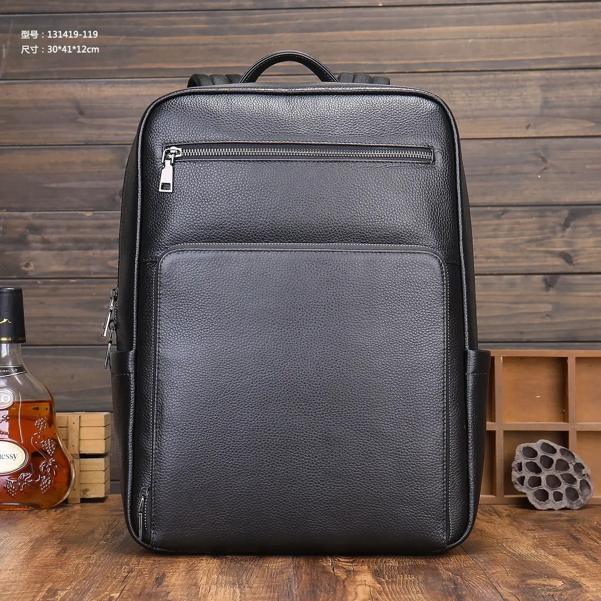 2026 classique 100% cuir de vache hommes sac à dos noir 15.6 pouces ordinateur portable sac d'école affaires grande capacité voyage sacs à dos de luxe