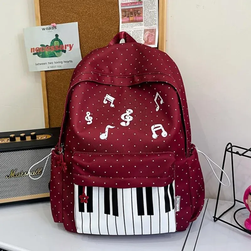 sac à dos à touches de piano à pois, sac à dos de style japonais à blocs de couleur, sac à dos en forme de piano de style scolaire, grand sac de voyage pour femmes