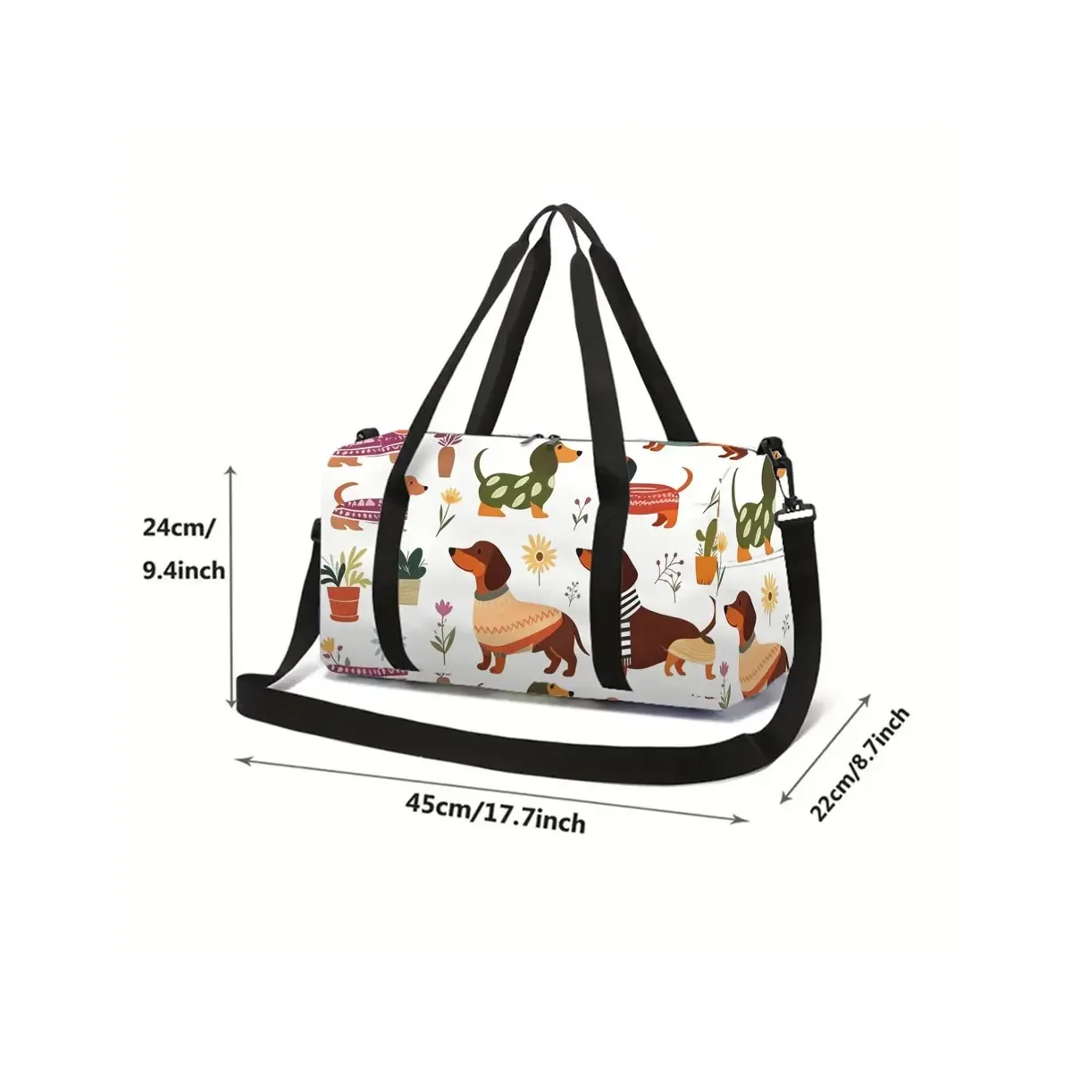 Sac de voyage scolaire à motif de chat mignon et de teckel, sac à bagages de grande capacité, dessin animé plat 2D, meilleur cadeau pour garçons et filles, style tendance