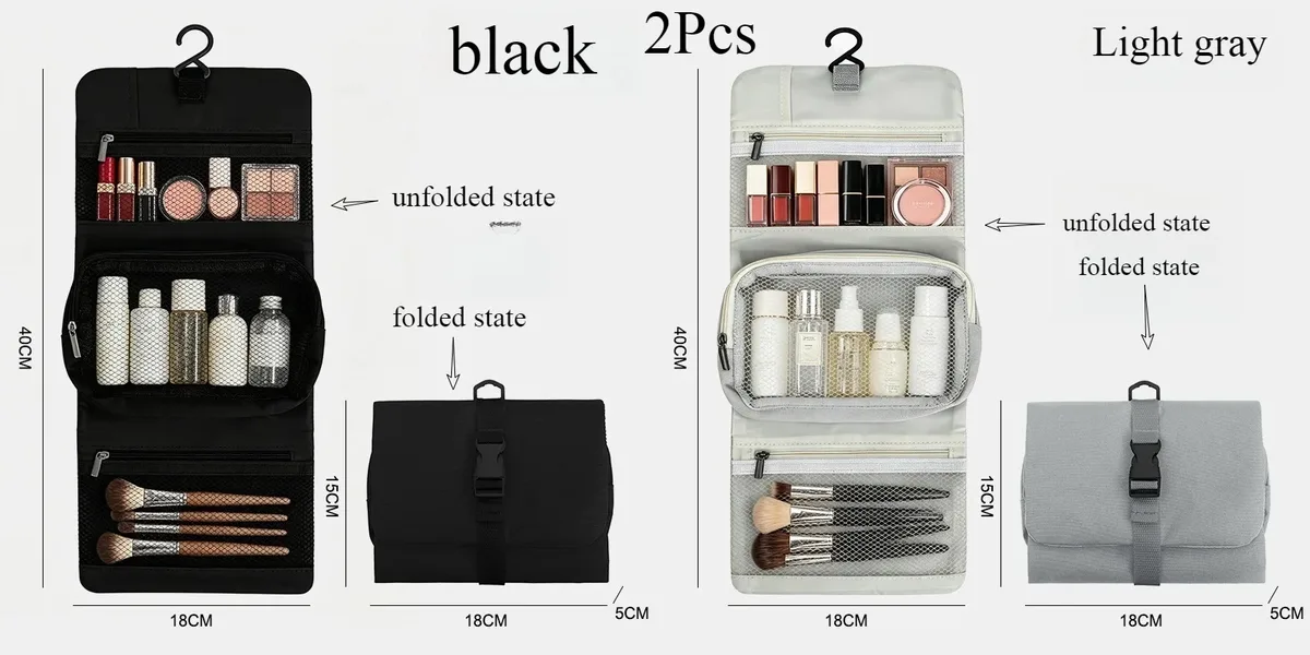 trousse de toilette pliable et détachable, grande capacité avec crochet, sac de rangement pour articles de toilette pour hommes en voyage d'affaires, sac de voyage pour cosmétiques pour femmes