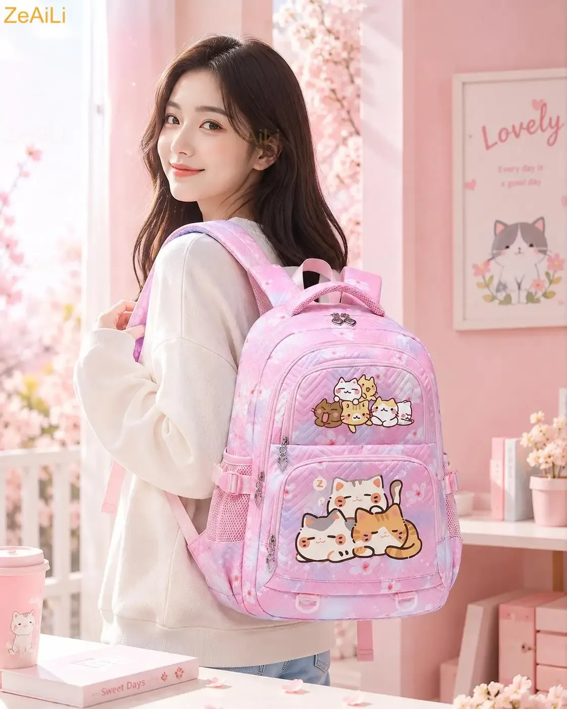 sac à dos imperméable décontracté à thème chat et chien pour femmes, sac de voyage, cartable pour adolescentes, sac à livres, mochila