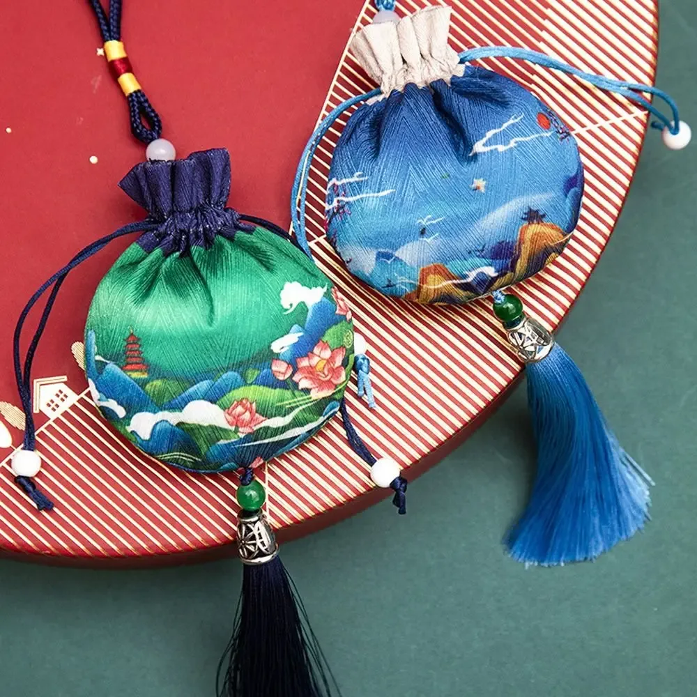 pochette multicolore en tissu avec cordon de serrage, étui pour colliers, sac de rangement de style chinois à fleurs, pochette pour bijoux pour femmes, sachet vide