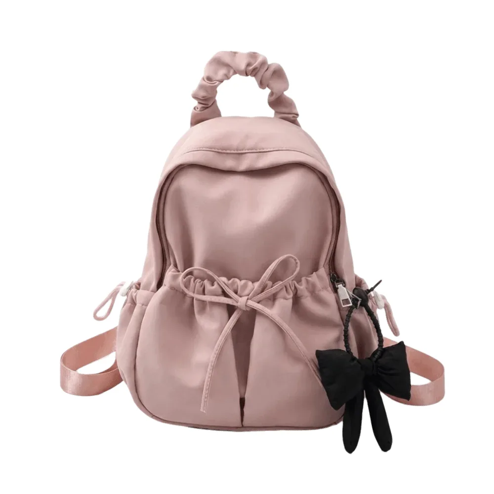 sac à dos à cordon en nylon pour étudiants, grande capacité, design plissé, sac de voyage, bretelles réglables et souples, sac à dos avec nœud.